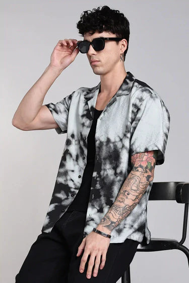 BLACK AND GREY TIE AND DYE SHIRT
