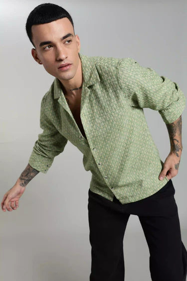 COASTLINE MOJITO GREEN JACQUARD FULL SLEEVE SHIRT