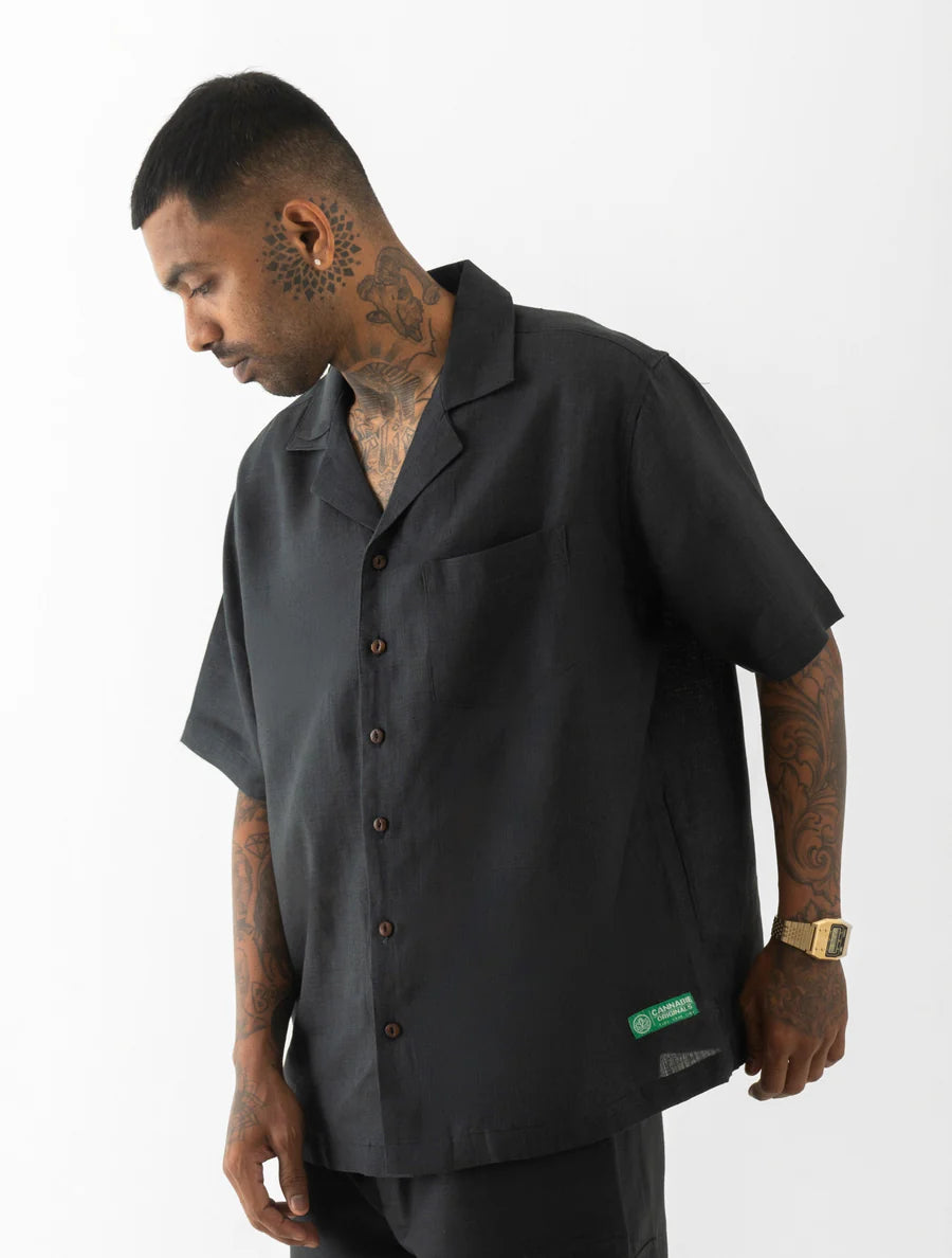 Cuban Collar-Half Sleeves Shirt Black