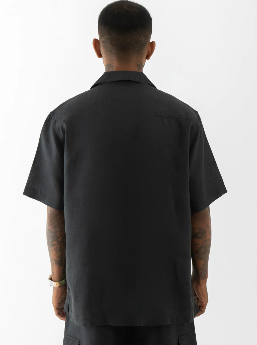 Cuban Collar-Half Sleeves Shirt Black