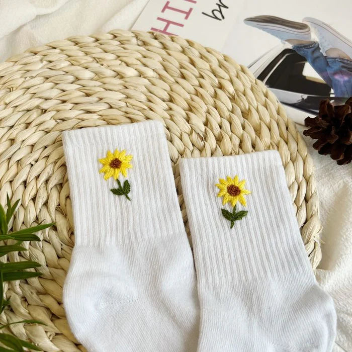 Sunflower Embroidered Socks