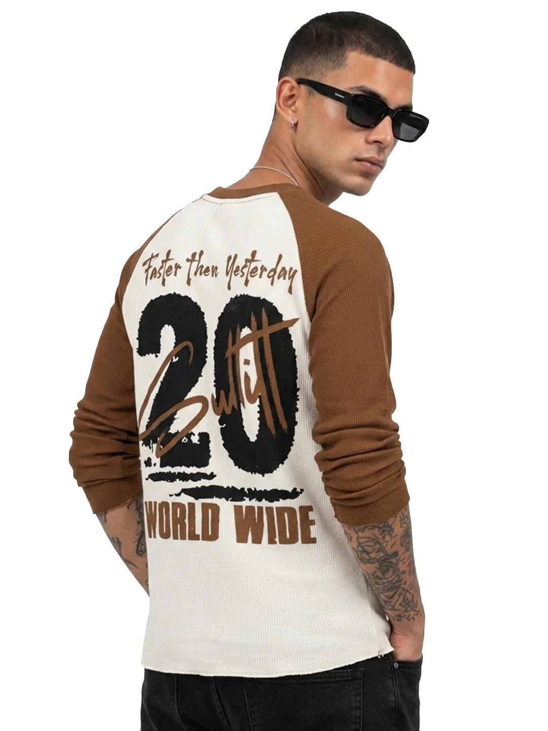 FASTER THAN YESTERDAY RAGLINE WAFFLE TEE