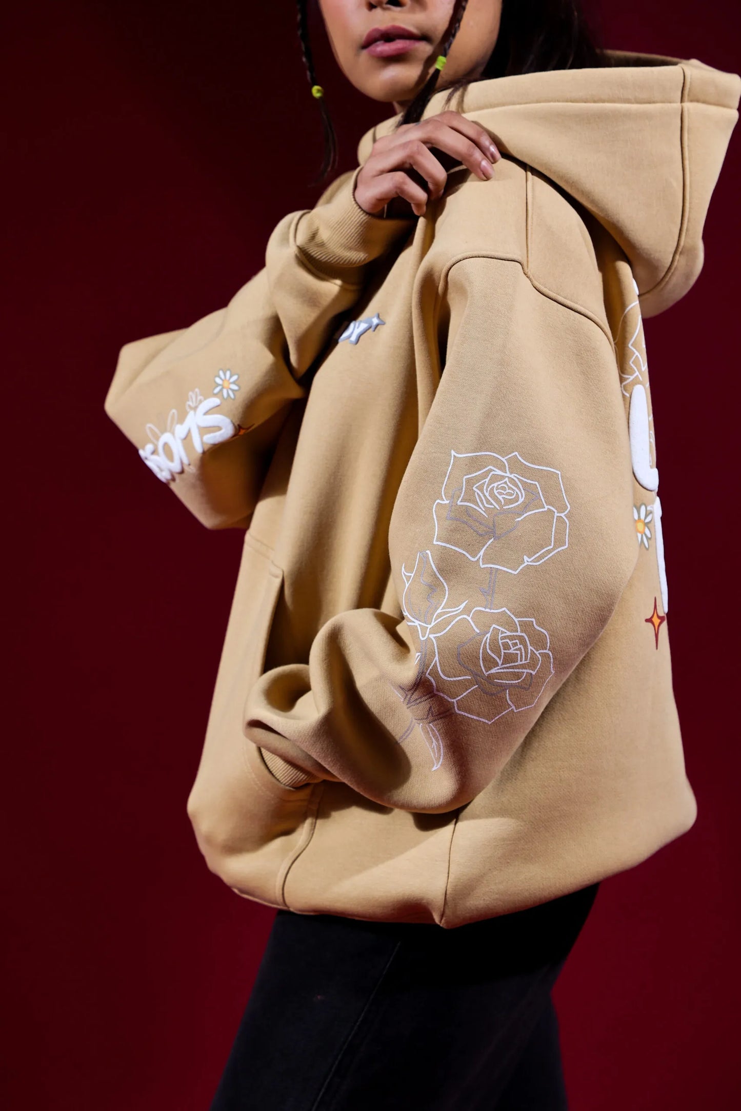 Beige Floral Terrai Hood