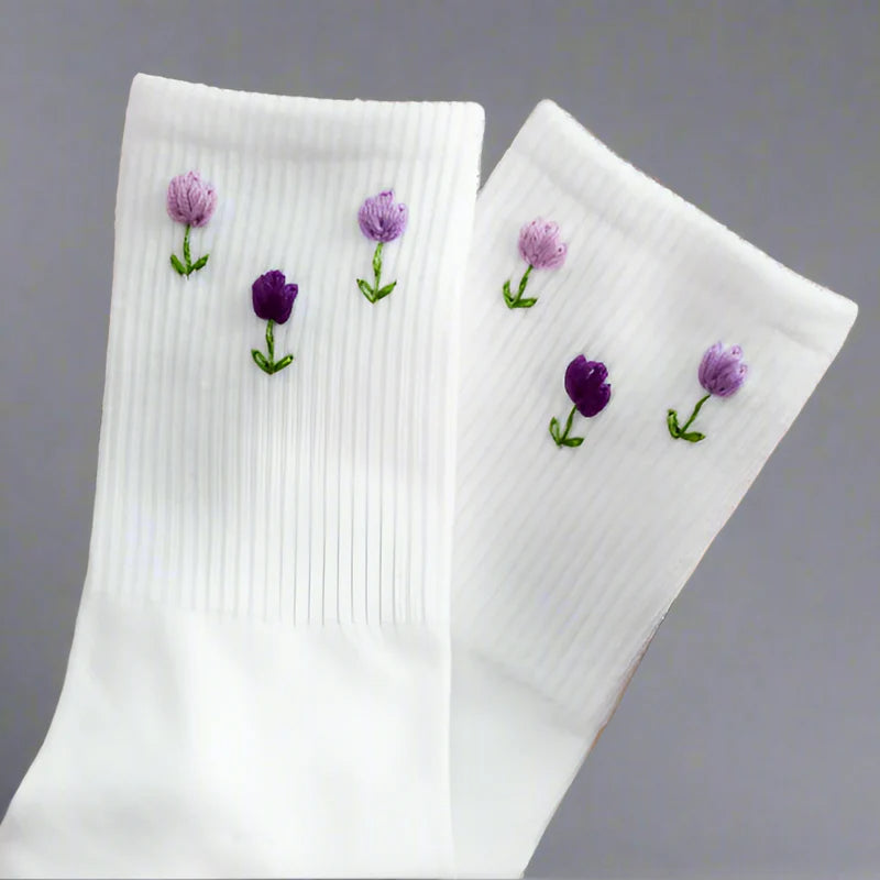 Tulip Embroidered Socks