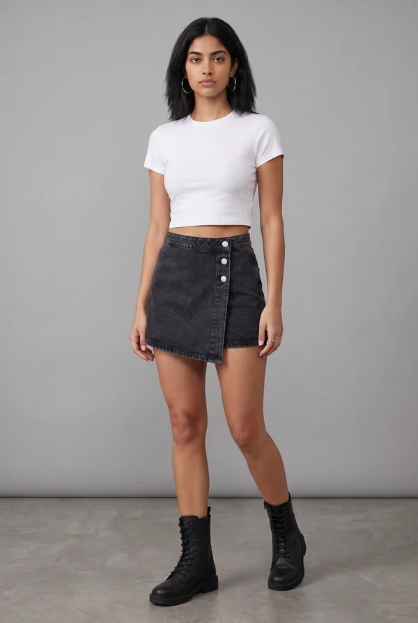 Black Denim Skort