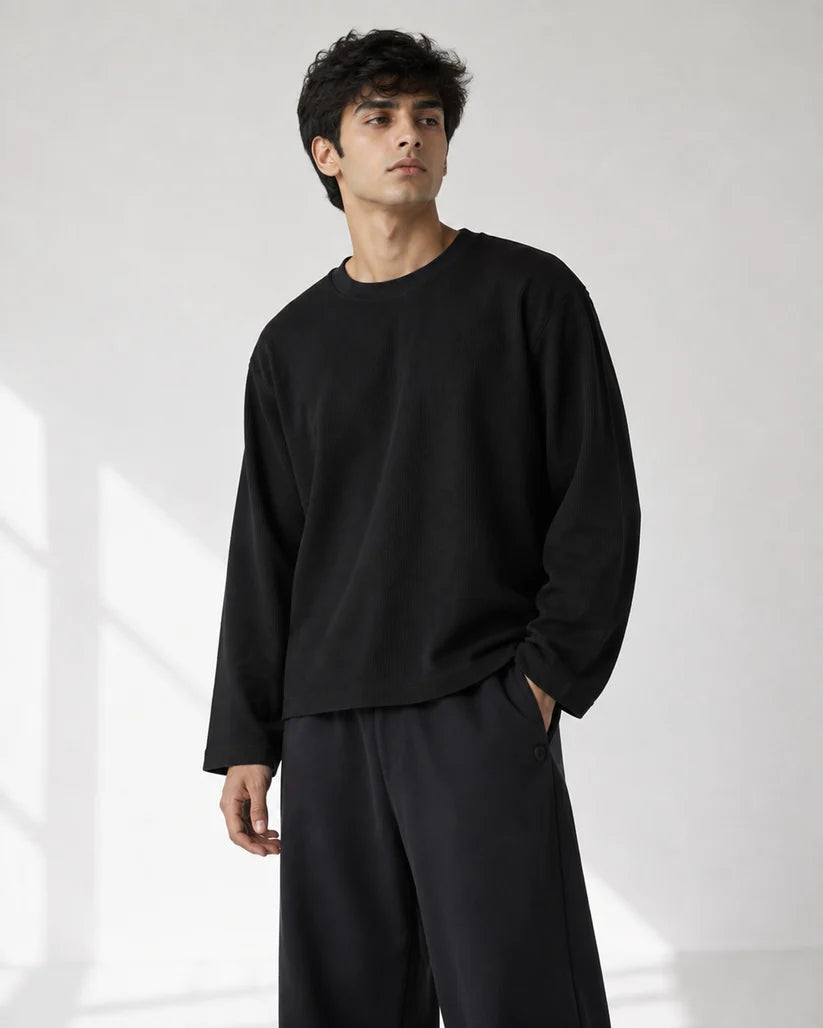 BLACK WAFFLE T-SHIRT