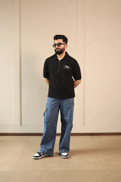 Black Noir Zip Polo