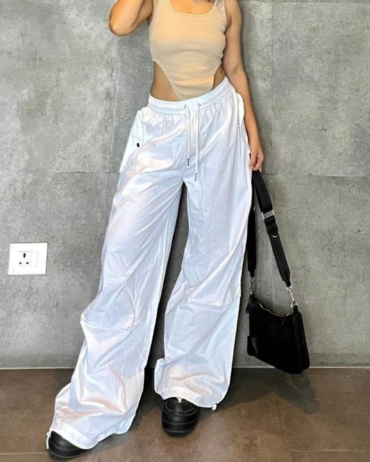 White Flared Parachute Pants