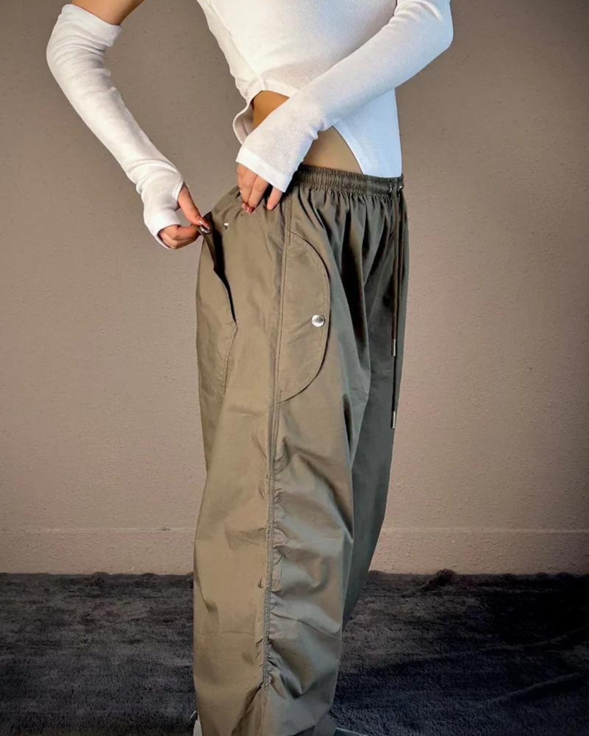 Moss Green Flared Parachute Pants