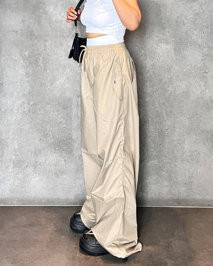 Beige Flared Parachute Pants