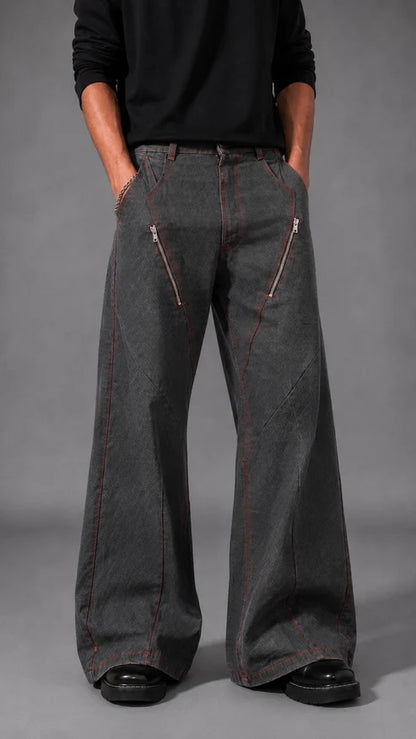 GUNMETAL CHAINED DENIM