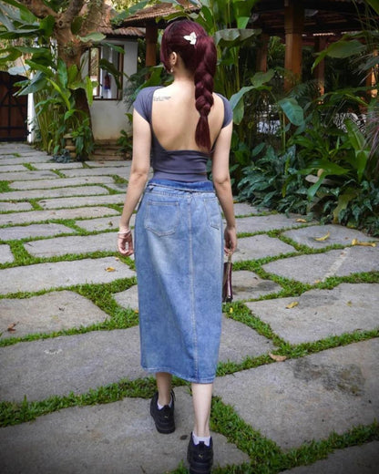 Dark Grey Retro Backless Tee