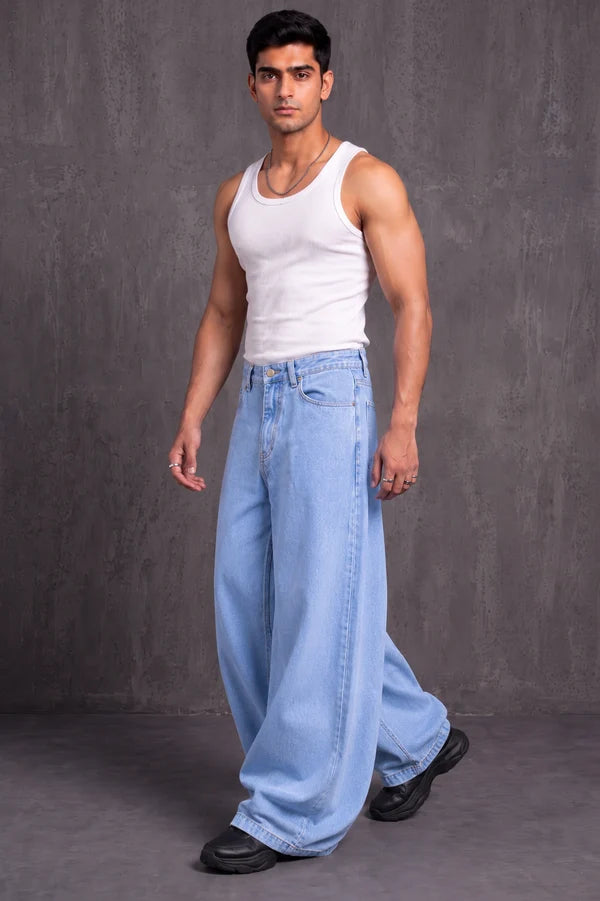 Light Blue Balloon Fit Denim Jeans