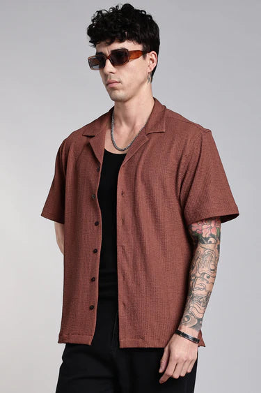 BROWN TEXTURED SHIRT