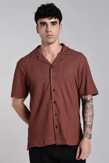 BROWN TEXTURED SHIRT