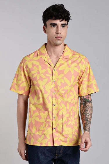 PINK AND YELLOW FLORAL PRINT SHIRT