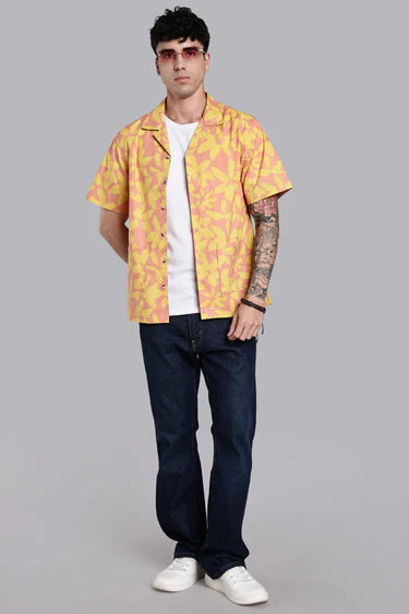 PINK AND YELLOW FLORAL PRINT SHIRT