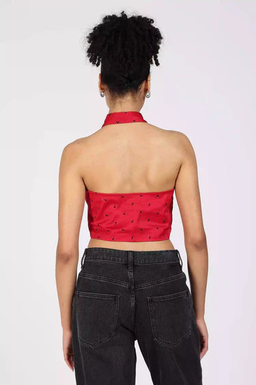 HALTER NECK SLEEVELESS CROPPED SHIRT