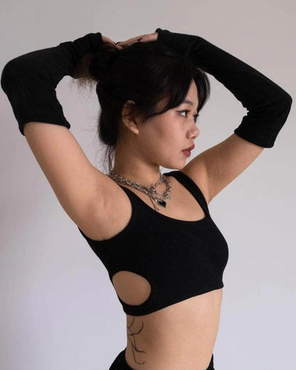 Black Cut Out Rib Top