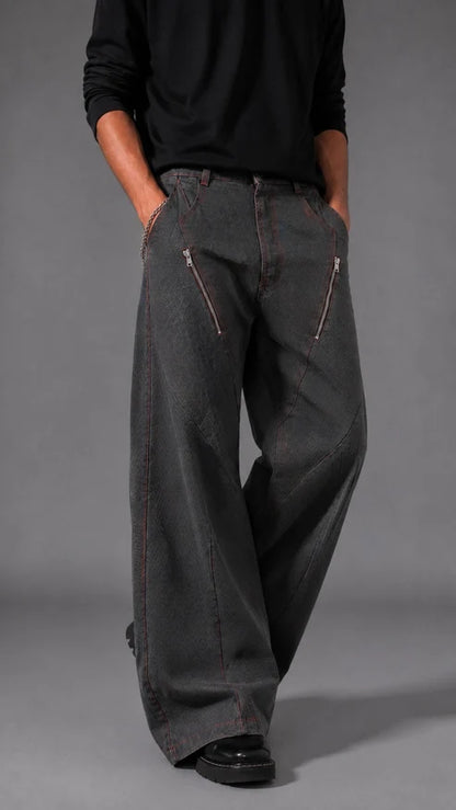 GUNMETAL CHAINED DENIM