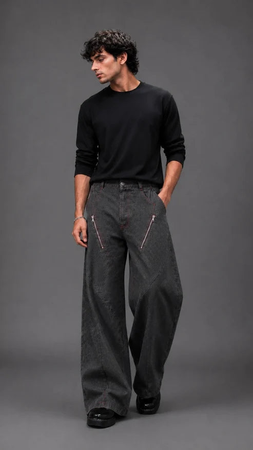 GUNMETAL CHAINED DENIM