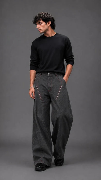 GUNMETAL CHAINED DENIM