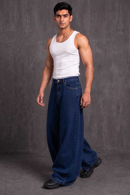 Dark Blue Balloon Fit Denim Jeans