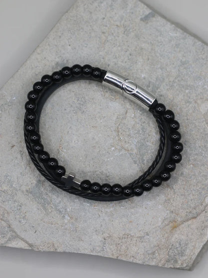 Black Beaded Cross Bracelet