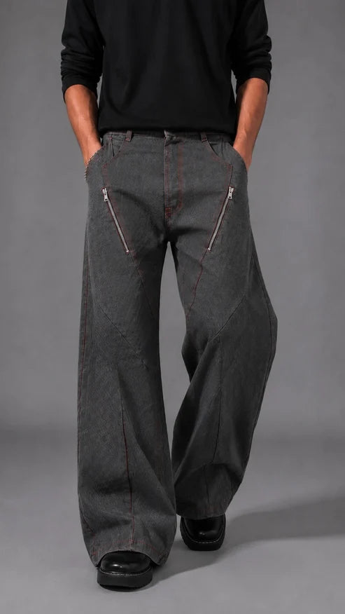 GUNMETAL CHAINED DENIM