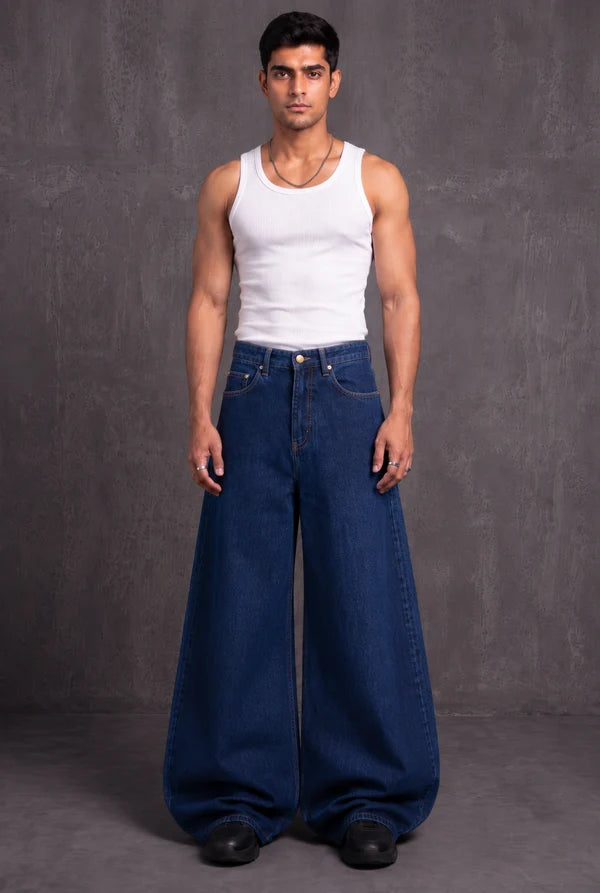 Dark Blue Balloon Fit Denim Jeans