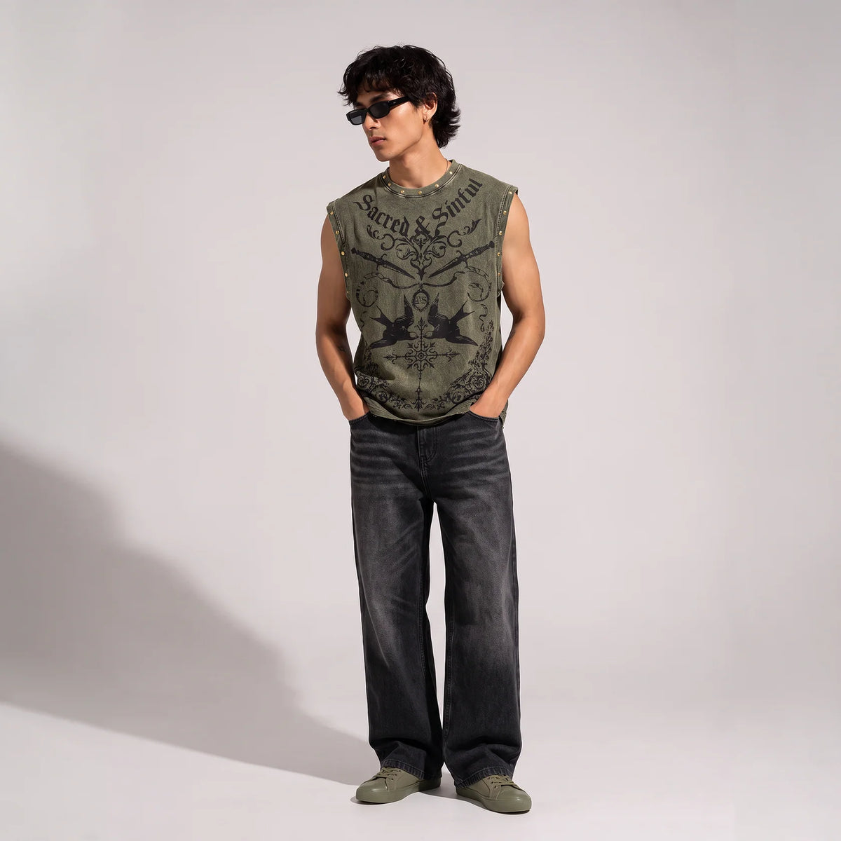 OLIVE GREEN WASHED TANK