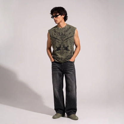 OLIVE GREEN WASHED TANK