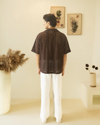 Brown Schiffli Shirt