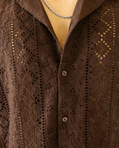 Brown Schiffli Shirt