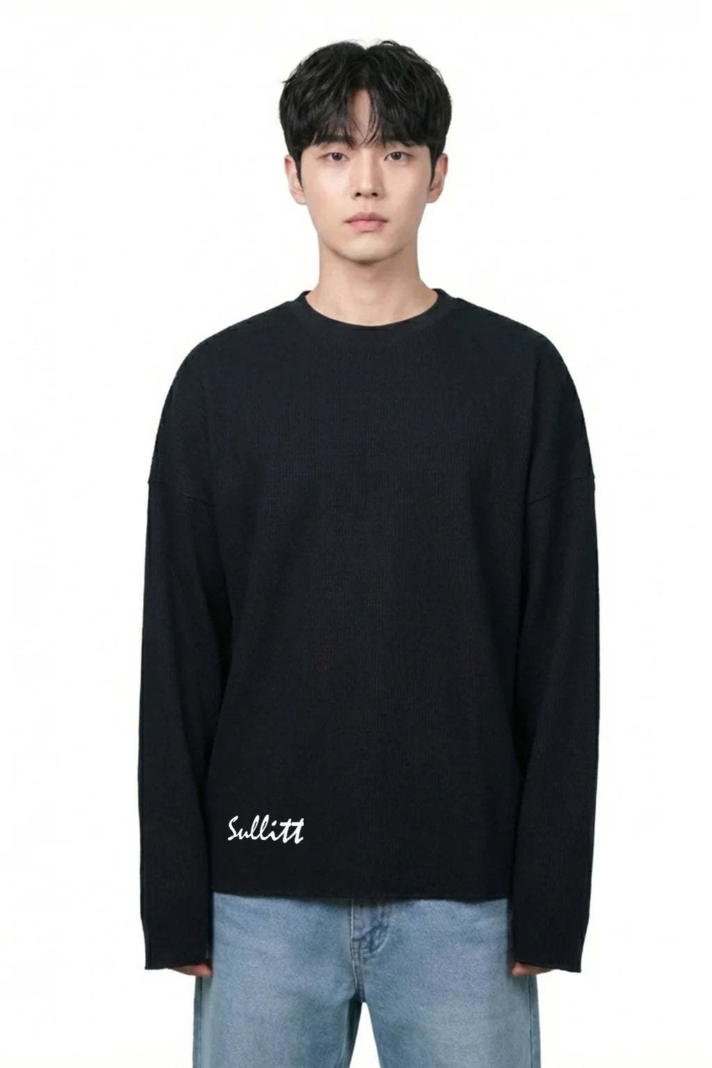 Sober State Black Crop Waffle Tshirt