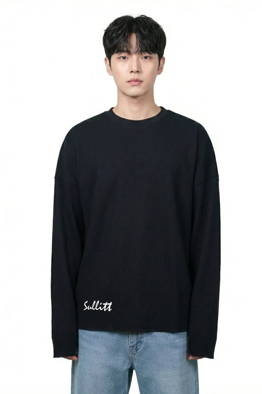 Sober State Black Crop Waffle Tshirt