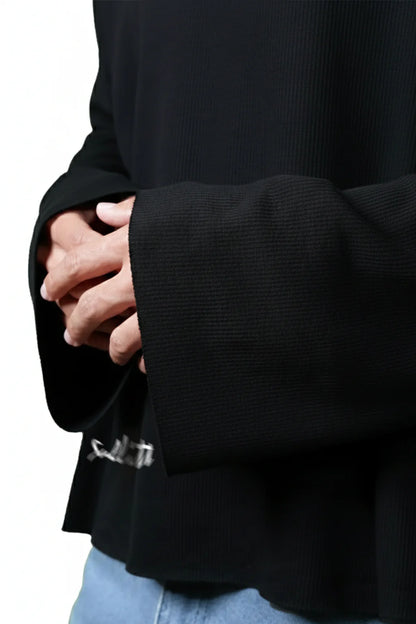 Sober State Black Crop Waffle Tshirt