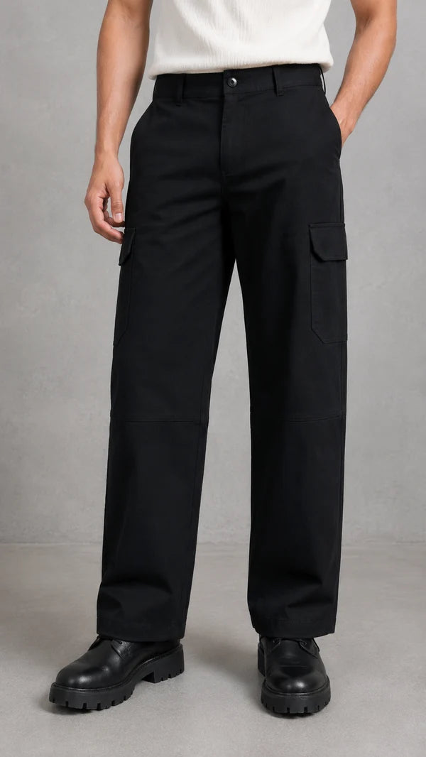 Six Pocket Black Cargo With Flap