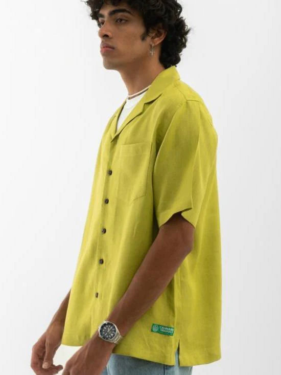 Cuban Collar-Half Sleeves Shirt Green