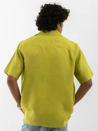 Cuban Collar-Half Sleeves Shirt Green