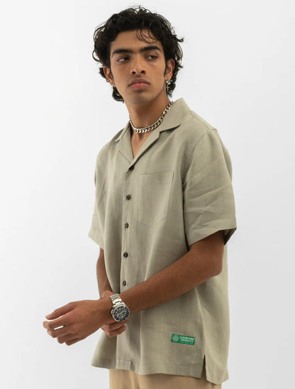 Cuban Colar-Half Sleeves Shirt Grey