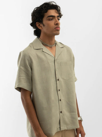 Cuban Colar-Half Sleeves Shirt Grey