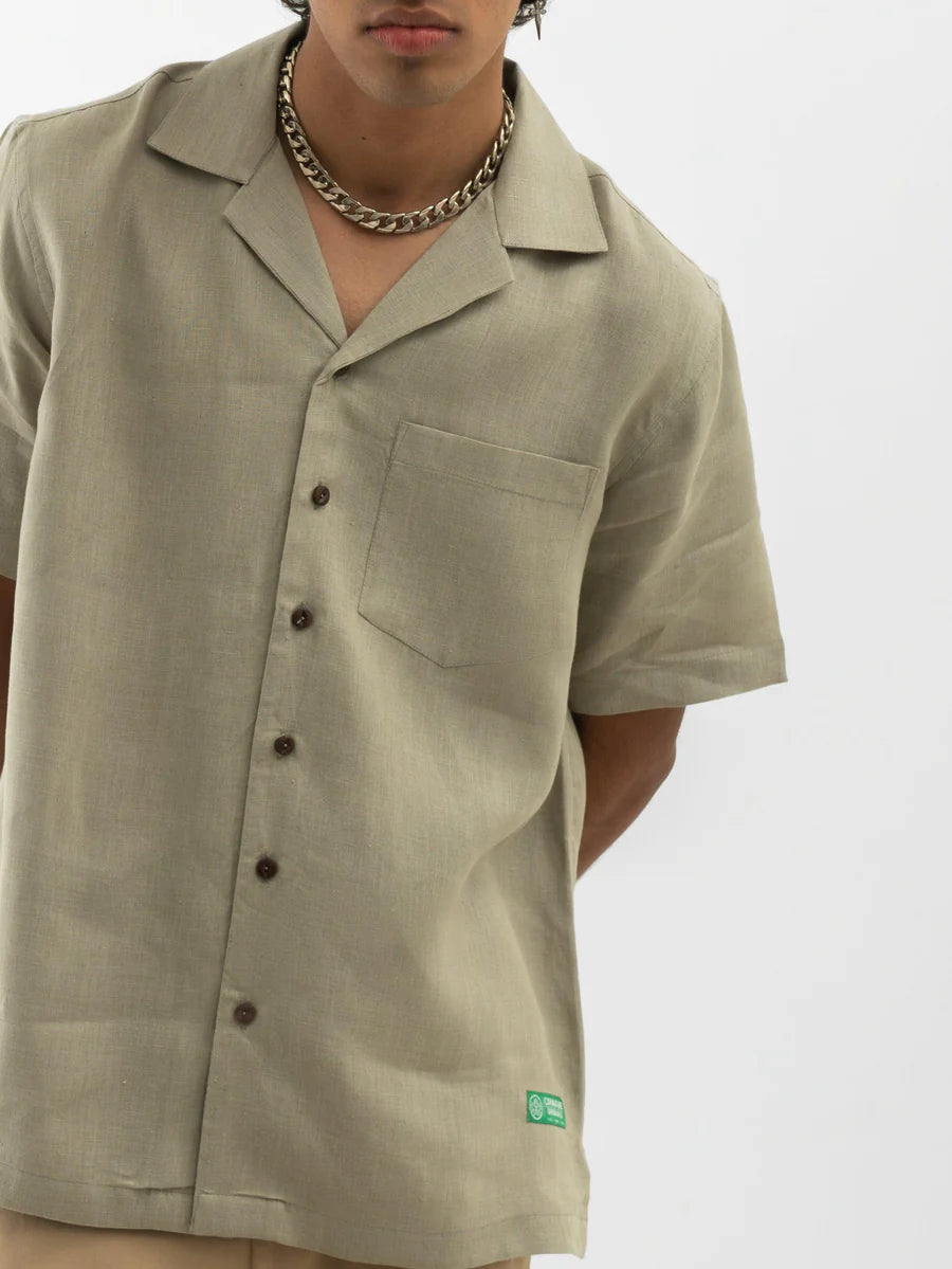 Cuban Colar-Half Sleeves Shirt Grey