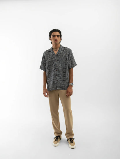Abstract Print Half Sleeves Shirt Black