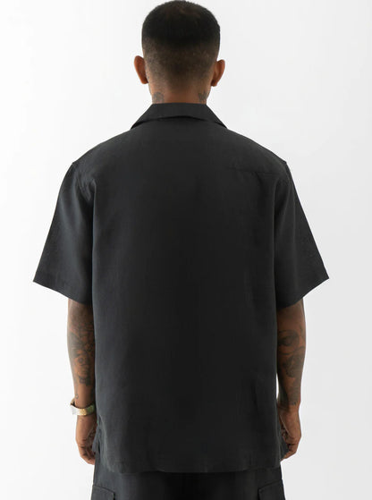 Cuban Collar-Half Sleeves Shirt Black