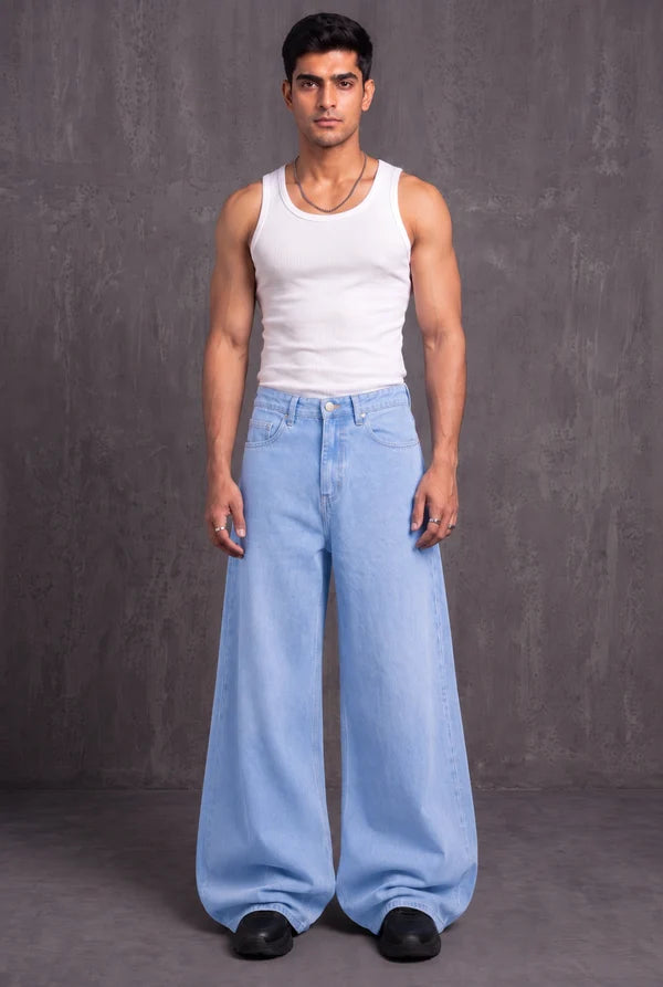 Light Blue Balloon Fit Denim Jeans