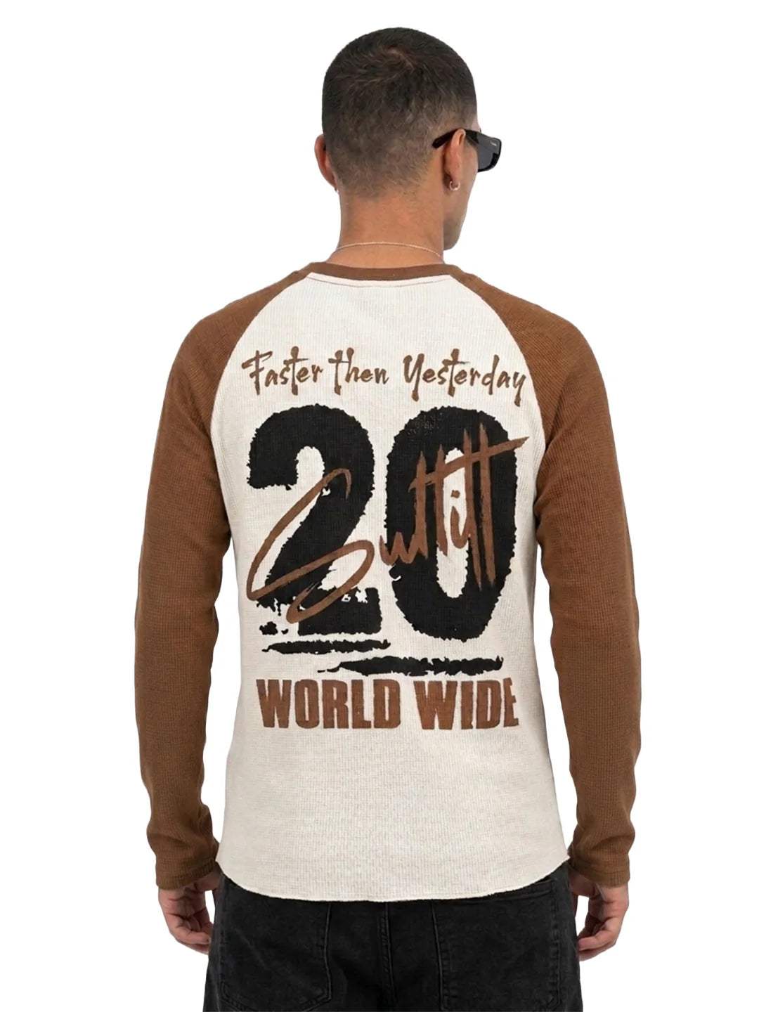FASTER THAN YESTERDAY RAGLINE WAFFLE TEE