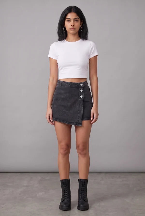 Black Denim Skort