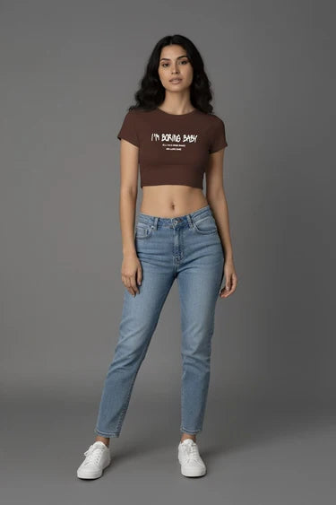 BROWN IM BORING BABY CROP TOP