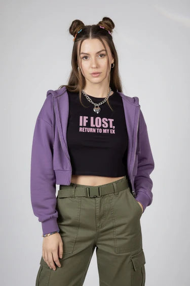 GREY RETURN TO EX GRAPHIC CROP TOP